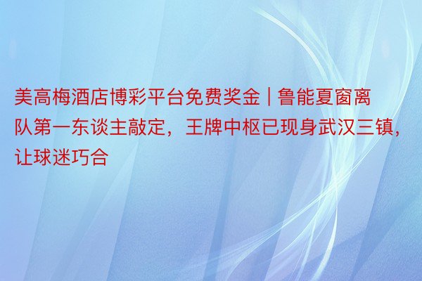 美高梅酒店博彩平台免费奖金 | 鲁能夏窗离队第一东谈主敲定，王牌中枢已现身武汉三镇，让球迷巧合