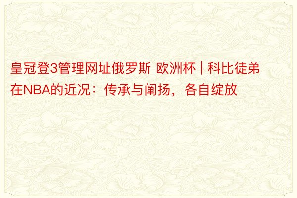 皇冠登3管理网址俄罗斯 欧洲杯 | 科比徒弟在NBA的近况：传承与阐扬，各自绽放