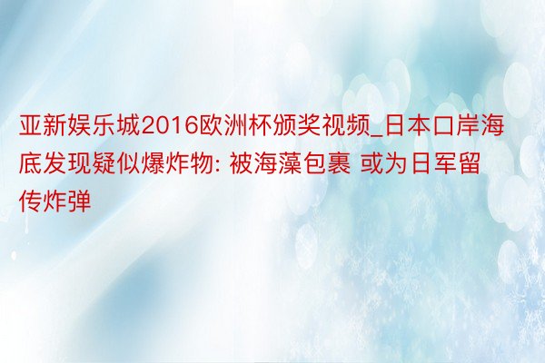 亚新娱乐城2016欧洲杯颁奖视频_日本口岸海底发现疑似爆炸物: 被海藻包裹 或为日军留传炸弹