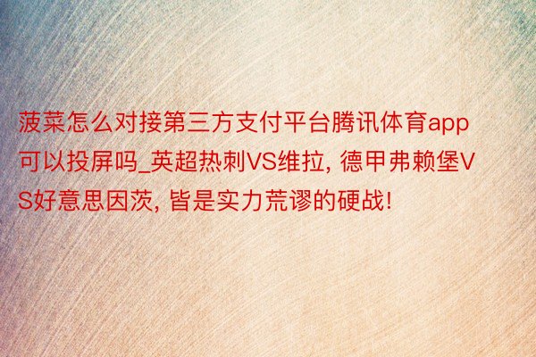 菠菜怎么对接第三方支付平台腾讯体育app可以投屏吗_英超热刺VS维拉, 德甲弗赖堡VS好意思因茨, 皆是实力荒谬的硬战!
