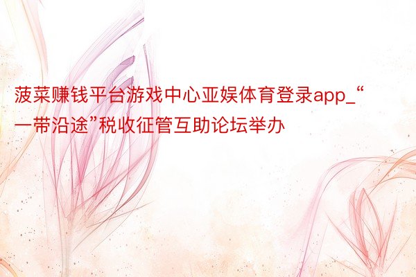 菠菜赚钱平台游戏中心亚娱体育登录app_“一带沿途”税收征管互助论坛举办