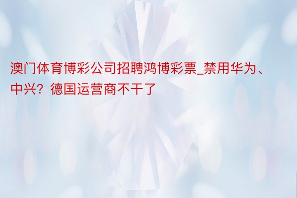 澳门体育博彩公司招聘鸿博彩票_禁用华为、中兴？德国运营商不干了